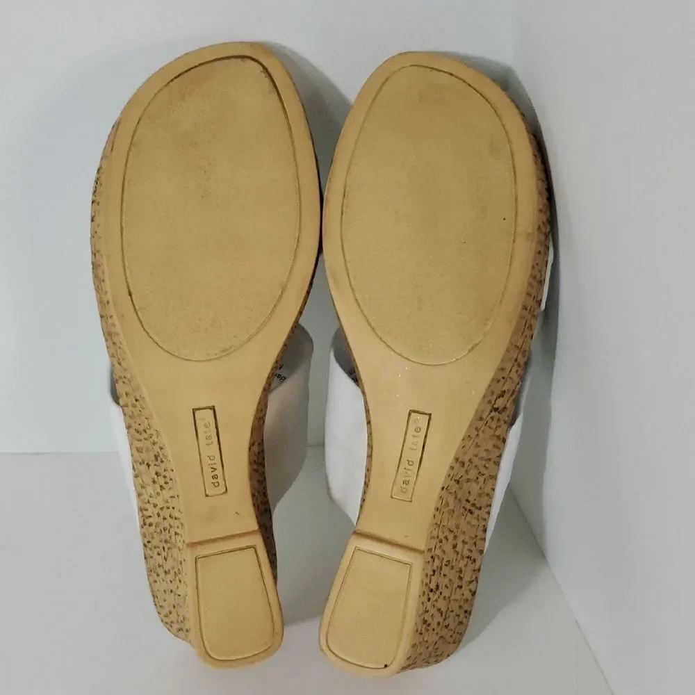 David Tate Loop Slide Sandals White Leather Slip On Wedge Women's Size 13